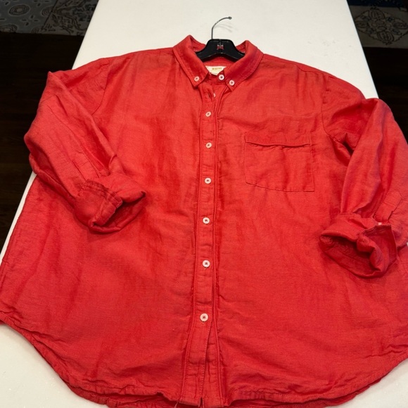 Athropologie Maeve Button down Linen blend Shirt Top Women's M Red Long Sleeve - Picture 9 of 10